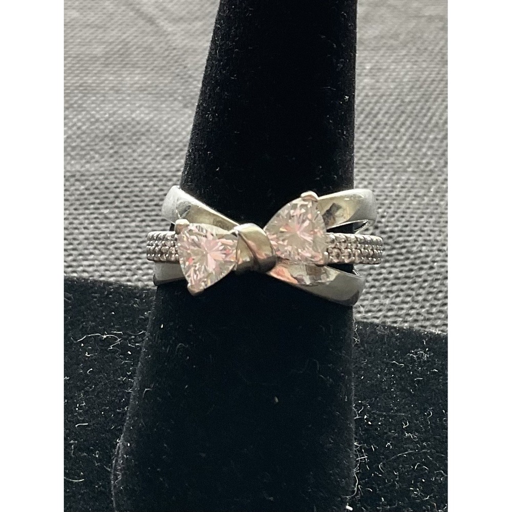 sterling silver Pandora Sparkling Bow Crossover ring Size 8 ALE 925